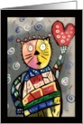 Large Eyed Cubism Cat Holding a Heart Blank Any Occasion card