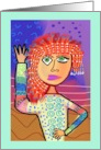 Red Haired Lady Dancing Blank Any Occasion card