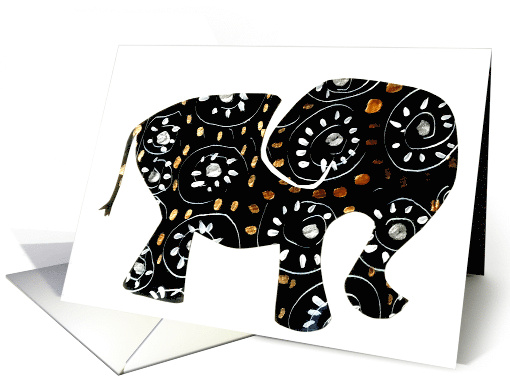 Ethnic Elephant Henna Designs Black Gold Look and White card (1642984)
