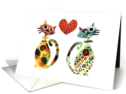 Abstract Cats and Hearts Blank Any Occasion card (1662328)