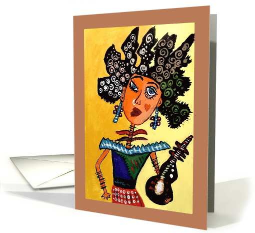 Ethnic Abstract Girl with Guitar Blank Any Occasion card (1663002)