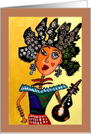 Ethnic Abstract Girl with Guitar Blank Any Occasion card