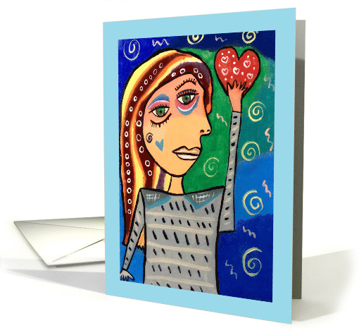 Abstract Girl Holding a Heart Blank Any Occassion card (1665696)