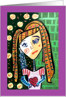 Abstract Orange Haired Girl Holding a Heart Blank Any Occasion card