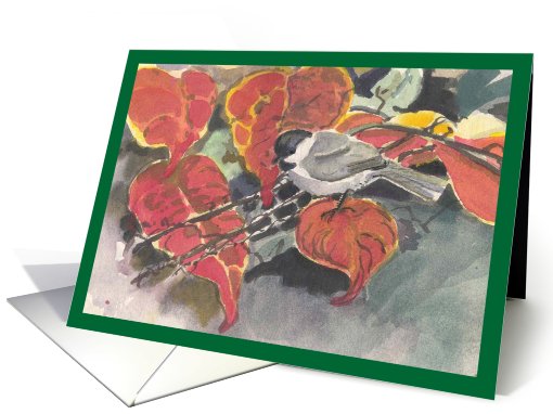 Chickadee in Red Leaves card (737447)