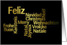 Merry Christmas! in 6 languages. Golden lettering on black. card