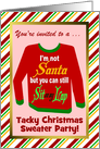 Tacky Christmas Sweater Party Invitation: red, green & candy stripes card