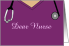 Dear Nurse Thank you. Nurses Day Raspberry Scrubs & Black Stethoscope card