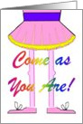 Come as you are Party Invitation. Cartoon Ballerina in a Pink Tutu. card