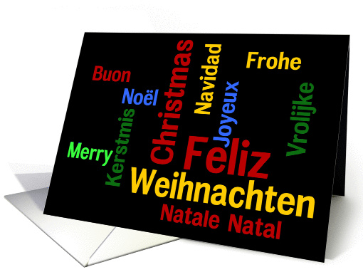 Merry Christmas! in 6 languages. Yellow, red, green &... (1003429)