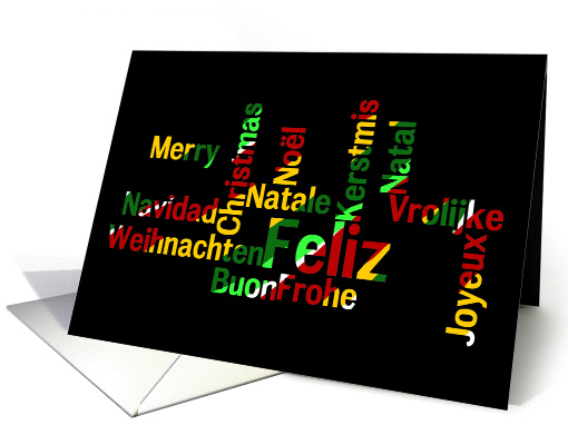 Merry Christmas! in 6 languages. Yellow, red, green &... (1003439)