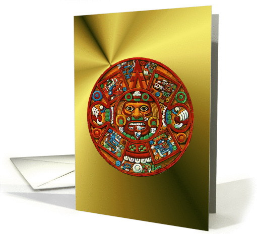 Maya/Aztec Calendar, Closeup of Guy-in-the-middle, Colorful Blank card