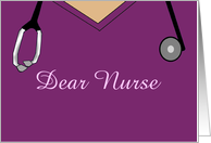 Dear Nurse Thank you. Nurses Day Raspberry Scrubs & Black Stethoscope card