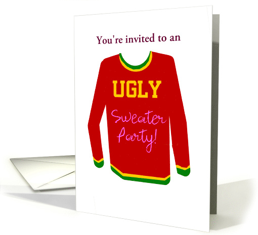 Ugly Sweater Party Invitation: Red, Yellow & Green. Customize me. card