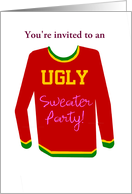 Ugly Sweater Party Invitation: Red, Yellow & Green. Customize me. card