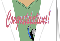 Congratulations, Chief Resident Neurofurgery,Green Scrubs and Lab coat. card