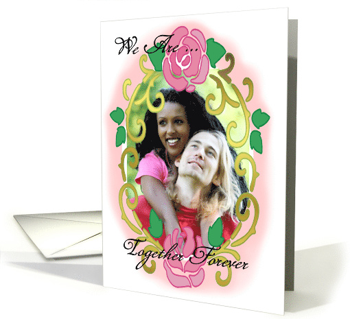 Custom Photo Card Oval Frame: Pink Roses and Golden color... (967349)