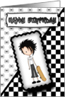 Little Emo Boy Skateboarder Birthday Card in Black and White card