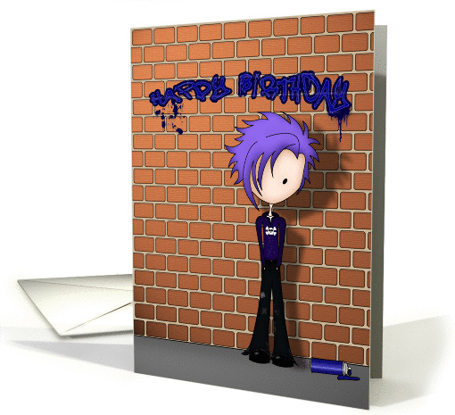 Little Emo Boy Happy Birthday Graffiti card (943503)