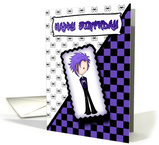 Little Emo Boy Birthday Card in Black and Purple card (943519)