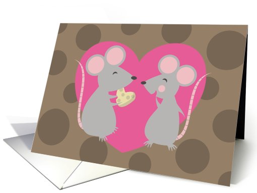 Cute girl boy mouse with heart cheese Valentines Day card (742884)