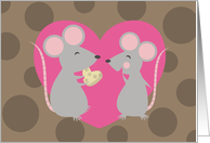 Cute girl boy mouse with heart cheese Valentines Day card