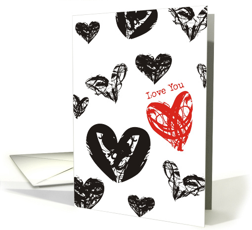 Valentine's Day, Black and white grunge hearts single red... (743165)