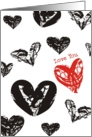 Valentine’s Day, Black and white grunge hearts single red Love You card