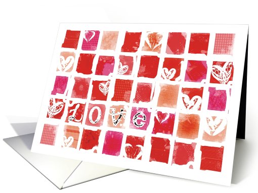Grunge hearts with painted pink red blocks Valentine's Day card