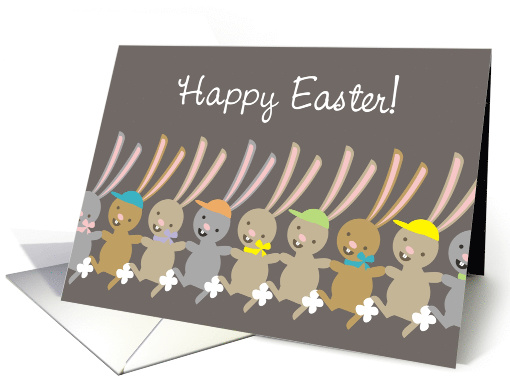 Cute dancing girl boy bunnies Happy Easter card (743320)