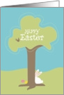 Bunny hiding eggs under tree Easter cards