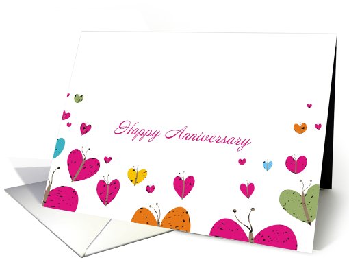 Colorful butterfly hearts Happy Anniversary card (771604)