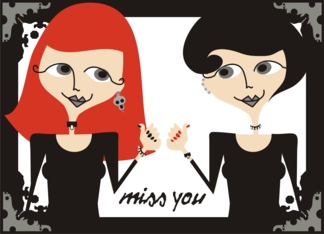 Cute goth girls rocker chicks girlfriends missing you cards