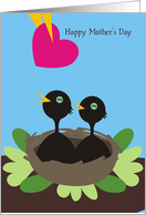 Cute baby birds happy nest Mother’s Day cards