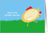 Pregnant chicken girl or boy twins eggs baby shower congratulations card