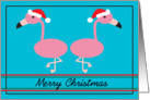 Merry Christmas Pink Flamingos with Santa Hats card