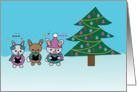 Christmas Caroling Bunny Rabbits with Christmas Tree card