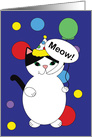 Birthday Black and White Cat in Colorful Party Hat card