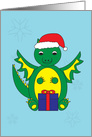 Christmas Dragon Santa Hat Gift Present Snow Flakes card