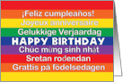 Happy Birthday Many Languages Colorful Rainbow Stripes card