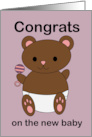 New Parents Congrats New Baby Happiness Teddy Bear Pink Purple card