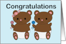 Congratulations New Parents New Baby Twin Boy and Girl Bear card