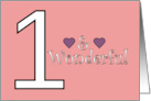 One and Wonderful 1st Birthday Pink Purple Hearts card