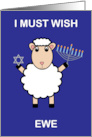 Hanukkah Wish Ewe Sheep Menorah Star of David Funny card