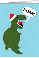 Christmas Tyrannosaurus Rex Dinosaur wearing Santa Hat card