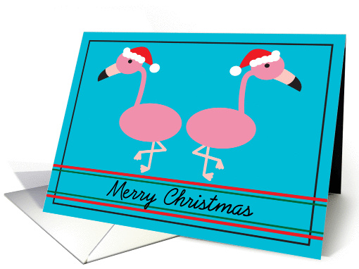 Merry Christmas Pink Flamingos with Santa Hats card (1159352)
