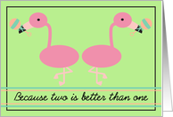 Pink Flamingos Twins Birth Announcement card