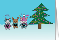 Christmas Caroling Bunny Rabbits with Christmas Tree card