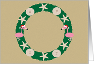 Christmas Beach Sand dollar shells Starfish Flamingo Wreath card