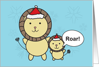 Christmas Lions in Santa Hats with Snowflake card